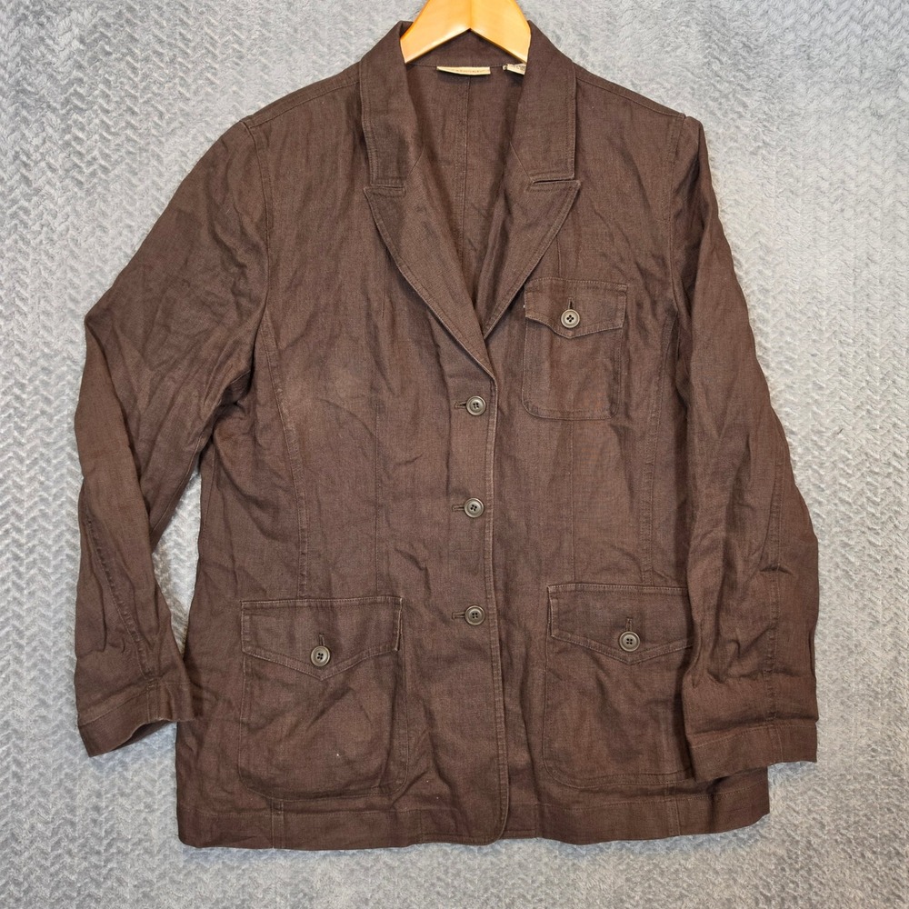 Apostrophe Womens Brown 100% Pure Linen Utility Blazer Jacket Size 16